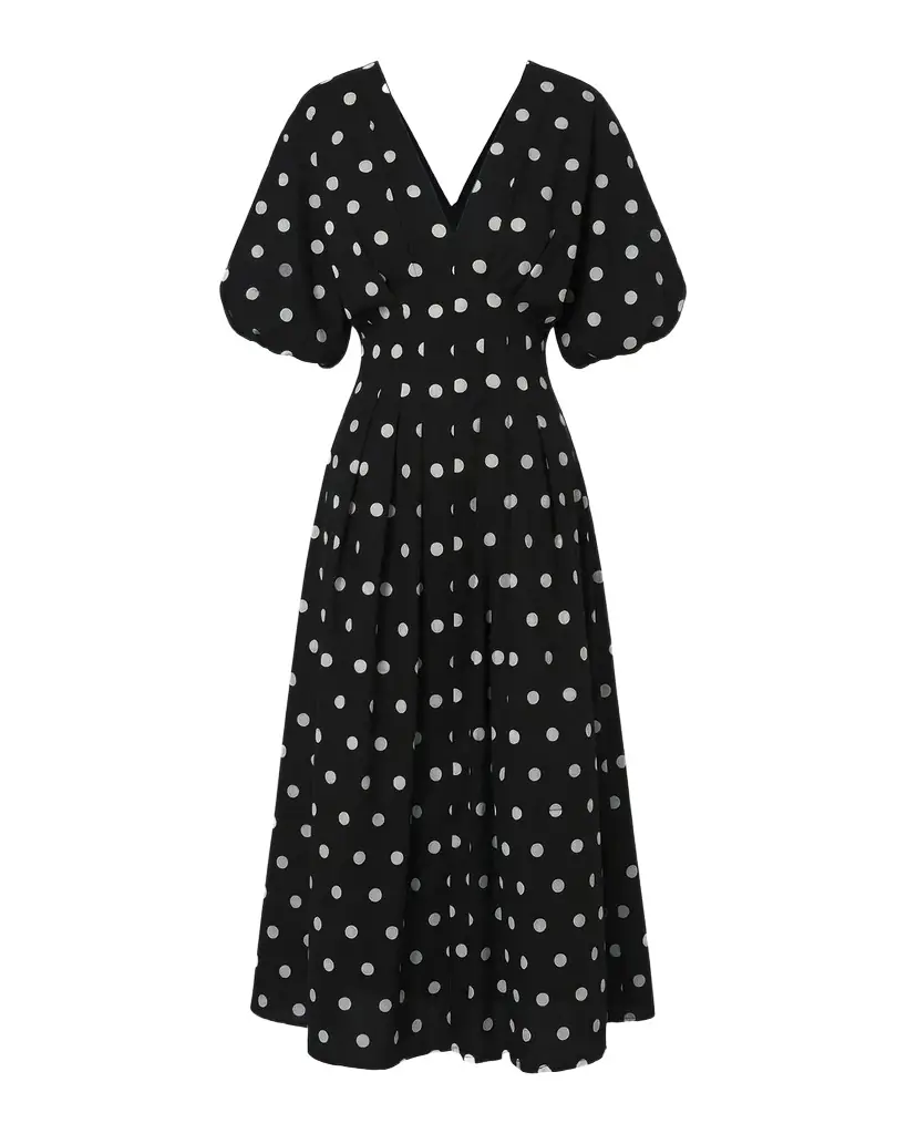 NICHOLAS Vicky Pleated Polka Dot Midi Dress