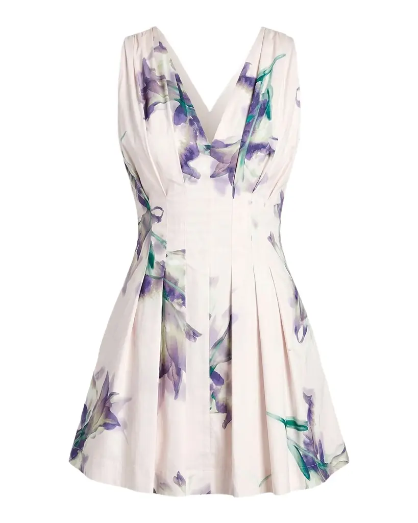 NICHOLAS Elvira Pleated Floral-Print Mini Dress
