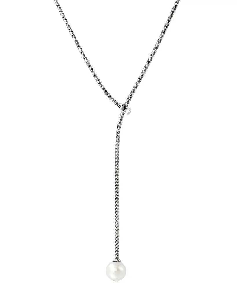 John Hardy Sterling Silver JH Essential Pearl Lariat Necklace