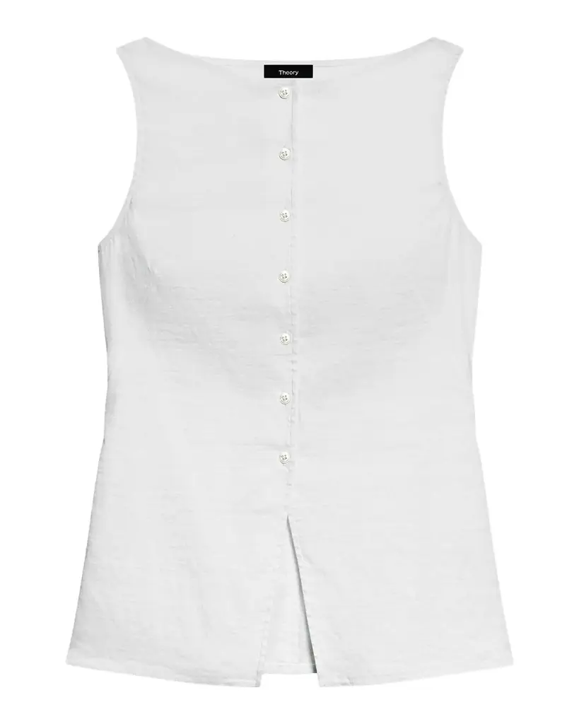Theory Boat-Neck Sleeveless Cutaway Top