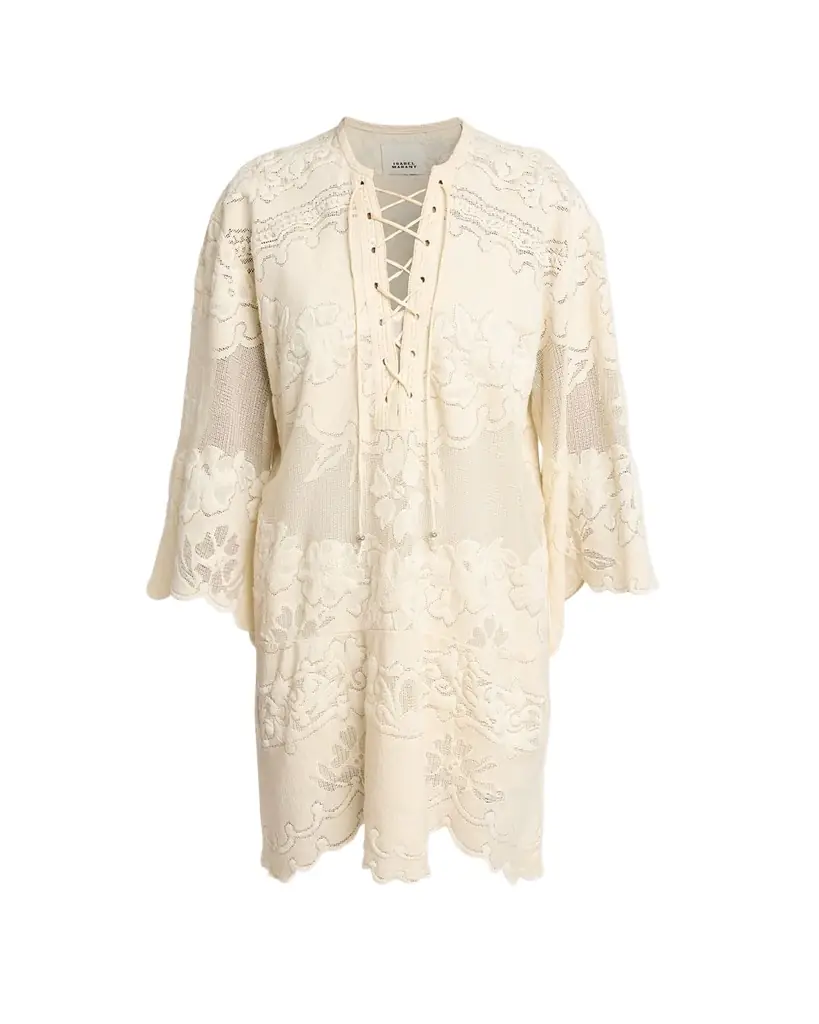 Isabel Marant Solara Floral Jacquard Lace-Up Mini Caftan Dress