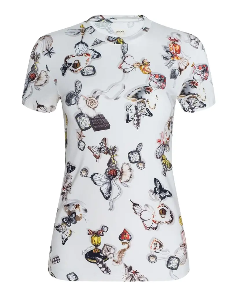L 'Agence Ressi Short-Sleeve Butterfly Charm Tee