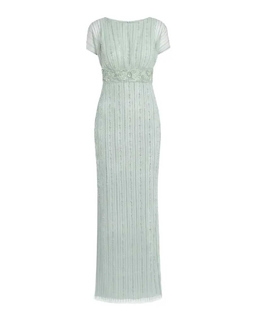 Mac Duggal Embellished Mesh Blouson Column Gown