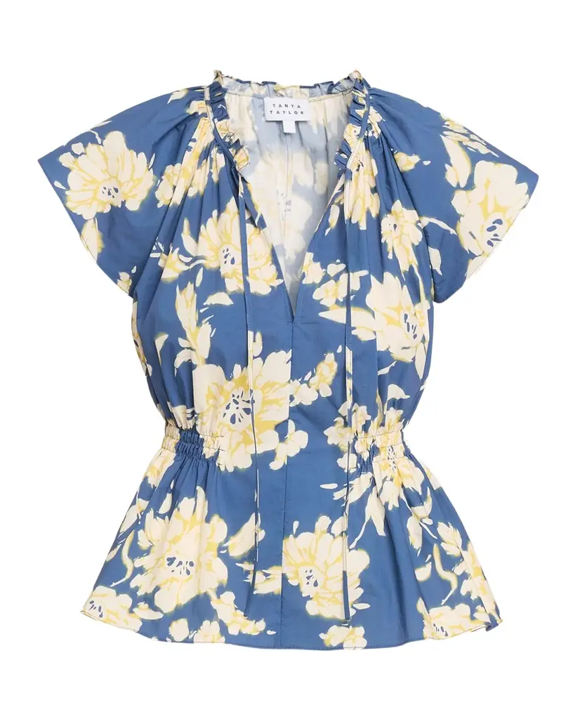 Tanya Taylor Ivana Smocked Floral Poplin Top