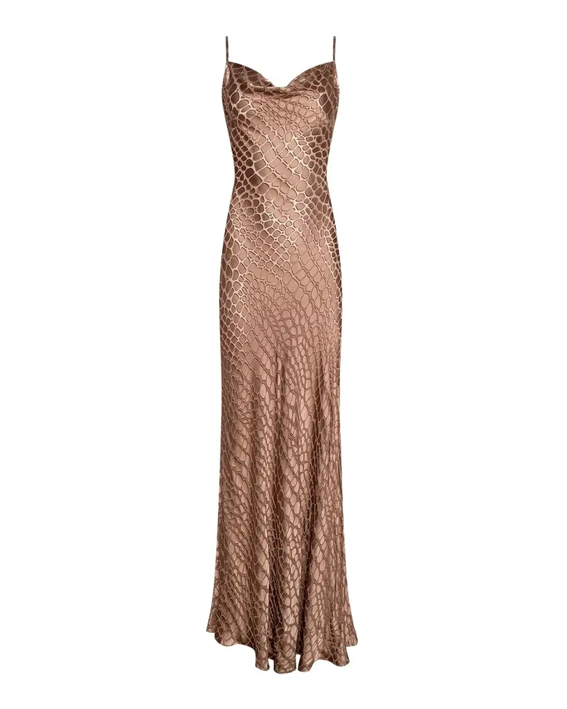L 'Agence Christine Cowl-Neck Burnout Satin Gown