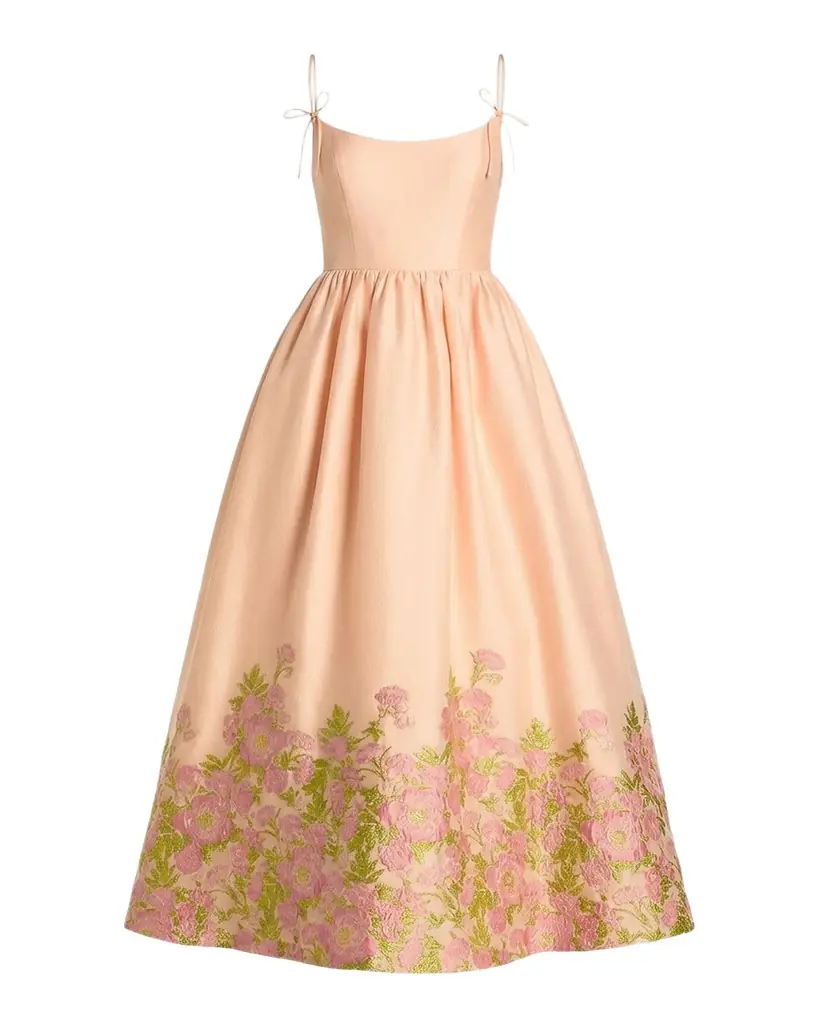 Mac Duggal Sleeveless Floral Organza Midi Dress