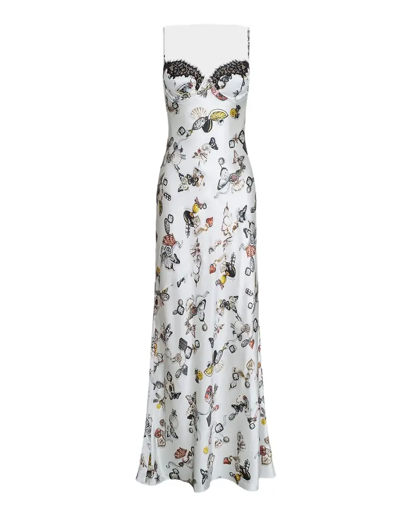 L 'Agence Sayla Lace-Trim Silk Gown