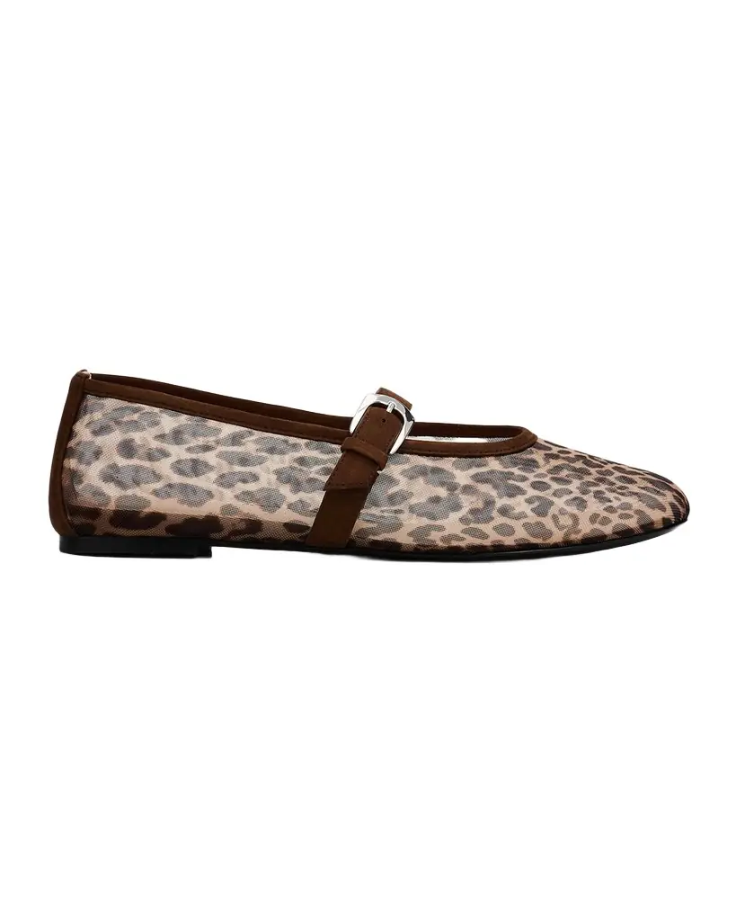 Stuart Weitzman Sai Bareitall Leopard Mesh Ballerina Flats