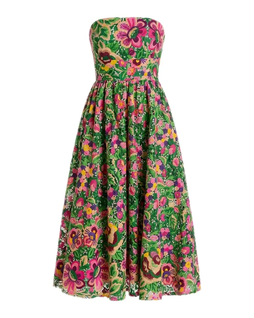 Mac Duggal Strapless Floral Lace Midi Dress