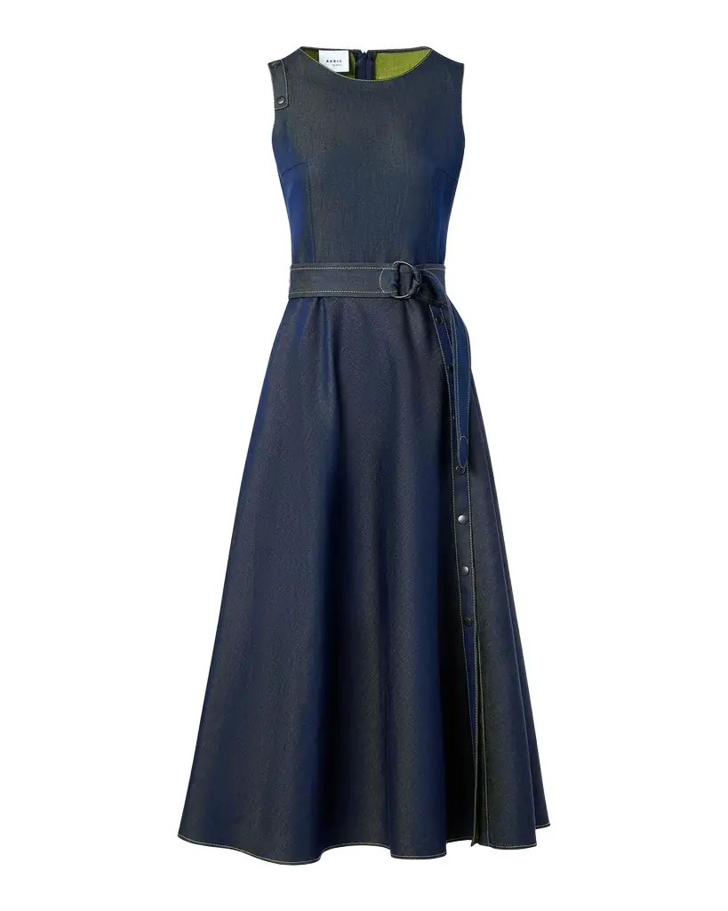 Akris punto Denim Belted Sleeveless Midi-Dress