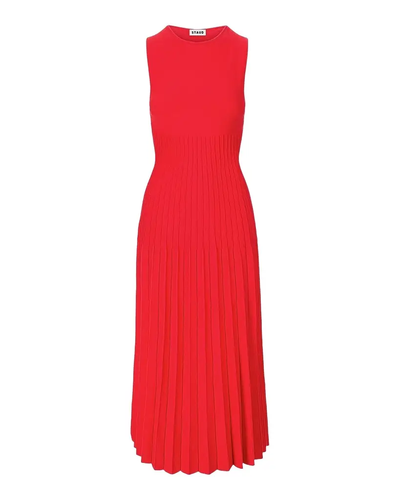 STAUD Elyse Pleated Midi-Dress