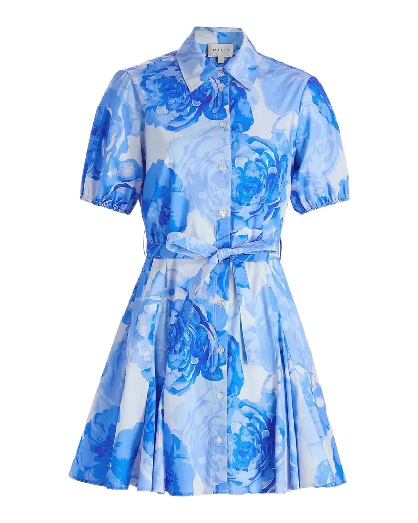 Milly Juni Printed Stretch Cotton Poplin Mini-Shirtdress