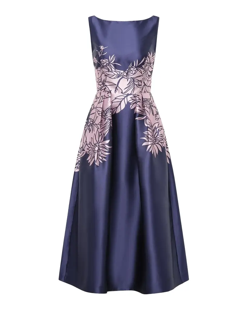 Kay Unger New York Evaline Satin Tea-Length Dress