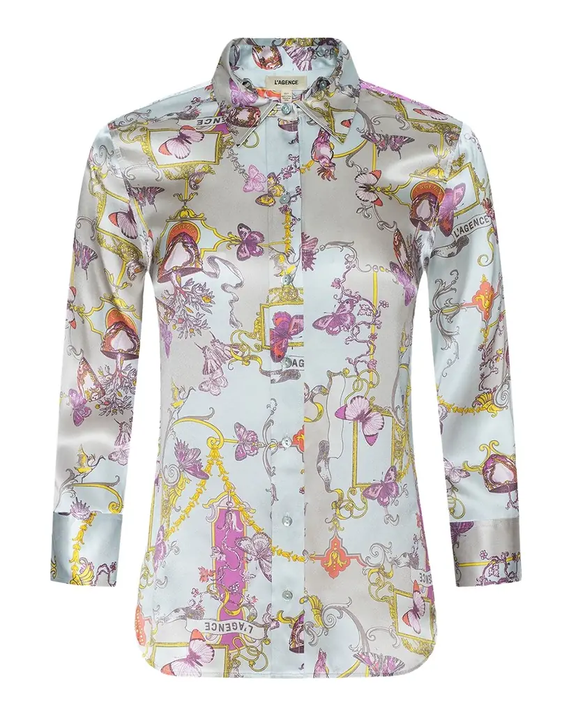 L 'Agence Butterfly-Print Silk Charmeuse Blouse