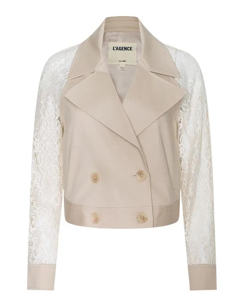 L 'Agence Novelle Cropped Lace-Sleeve Trench Coat
