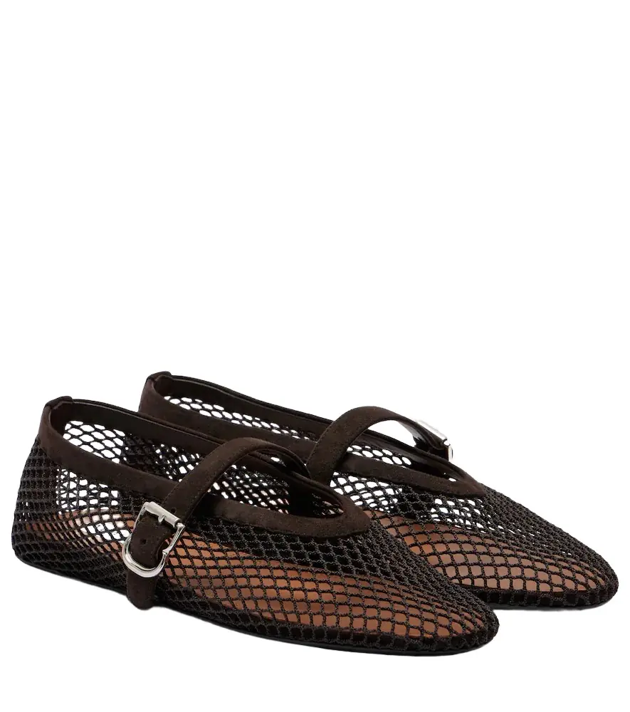 Alaia Alaïa Suede-trimmed mesh ballet flats