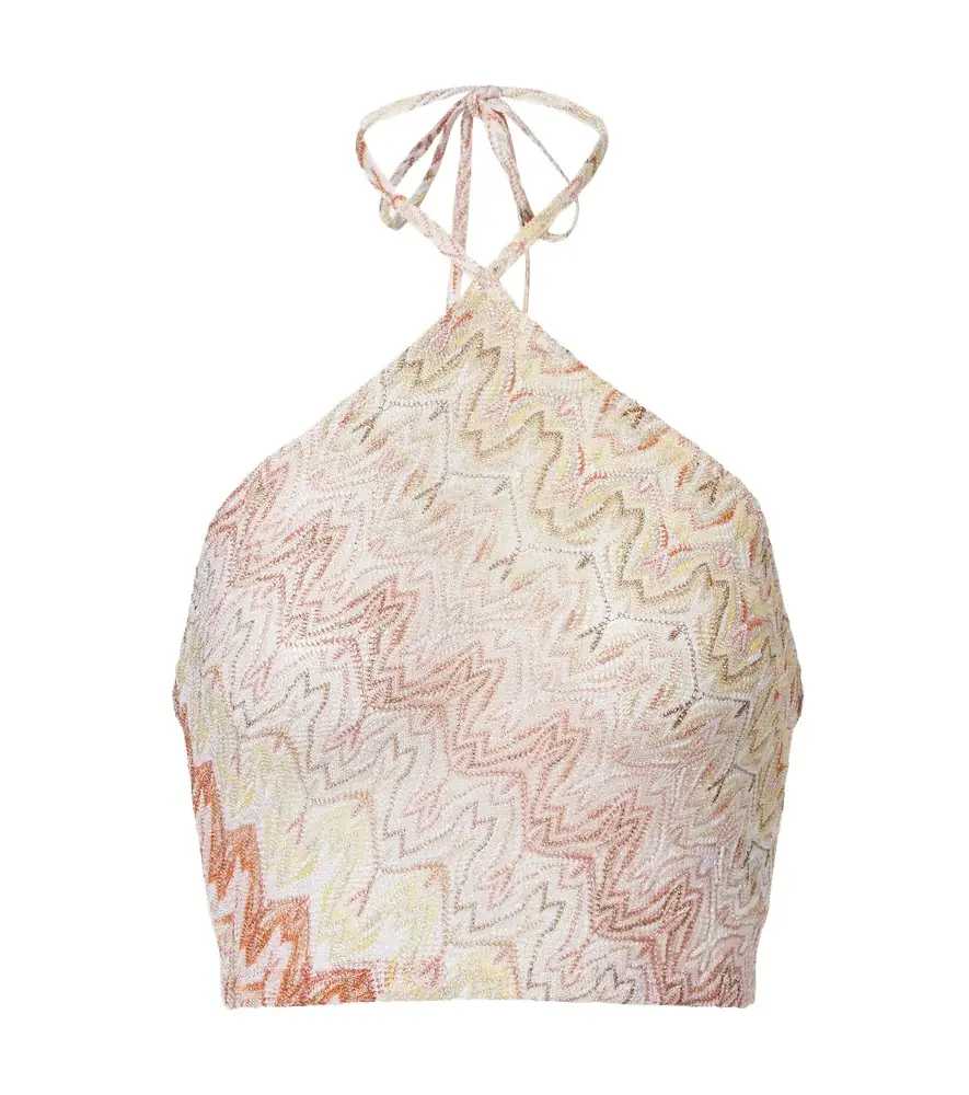 Missoni Zigzag halterneck lamé crop top