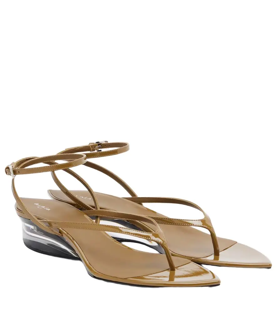 Alaia Alaïa Invisible patent leather wedge thong sandals