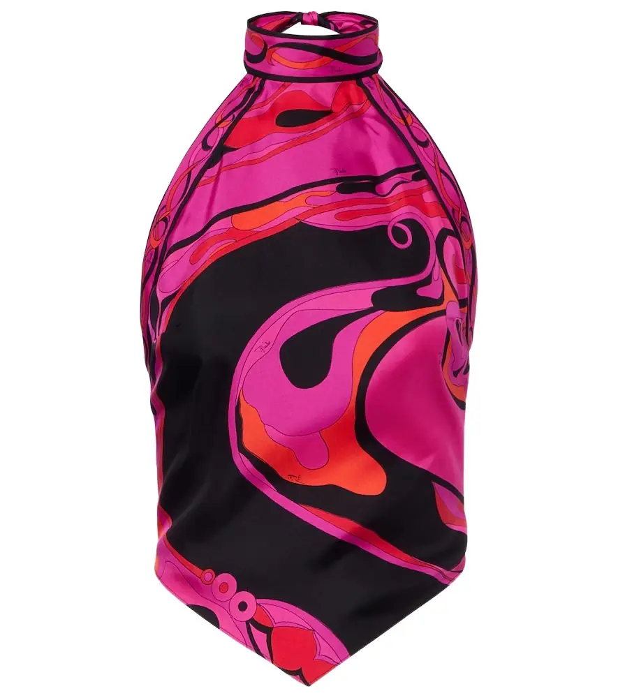 Pucci Orchidee halterneck silk twill top