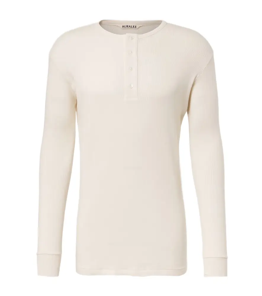 Auralee Ribbed-knit cotton Henley shirt