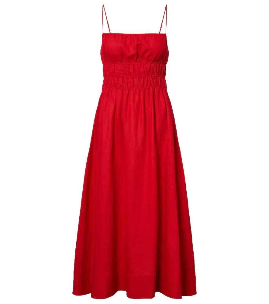 Staud Ayla shirred linen midi dress