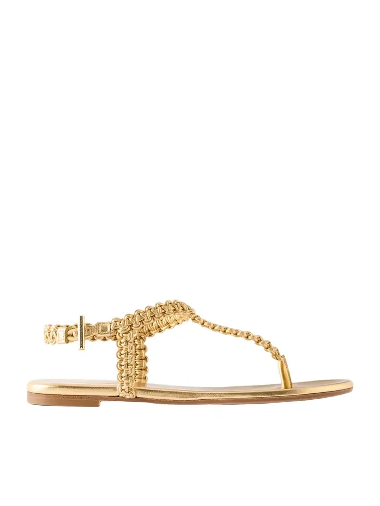 Woven Metallic Leather Thong Sandals