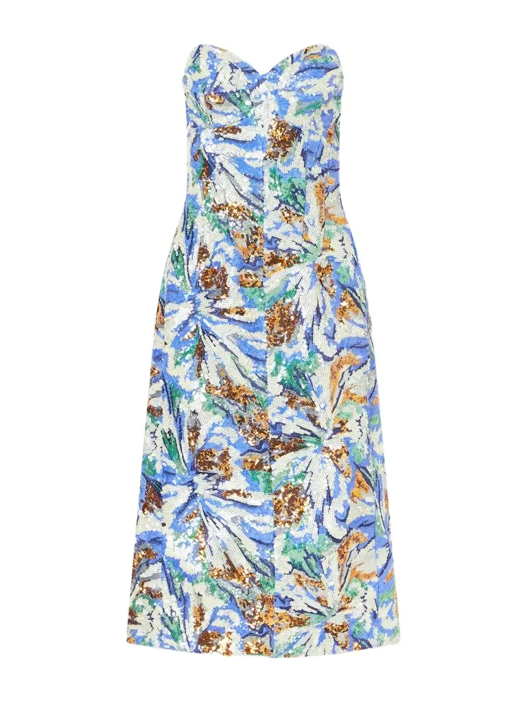 Rabanne Strapless Sequined Crepe Midi Dress