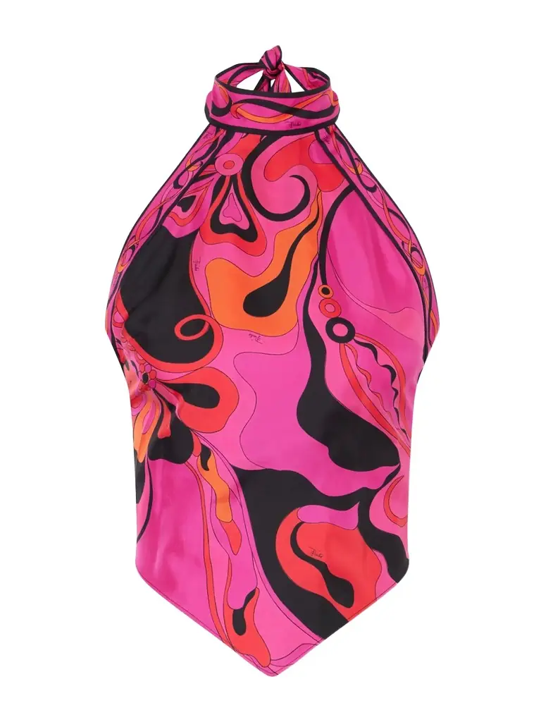 PUCCI Printed Silk-twill Halterneck Top