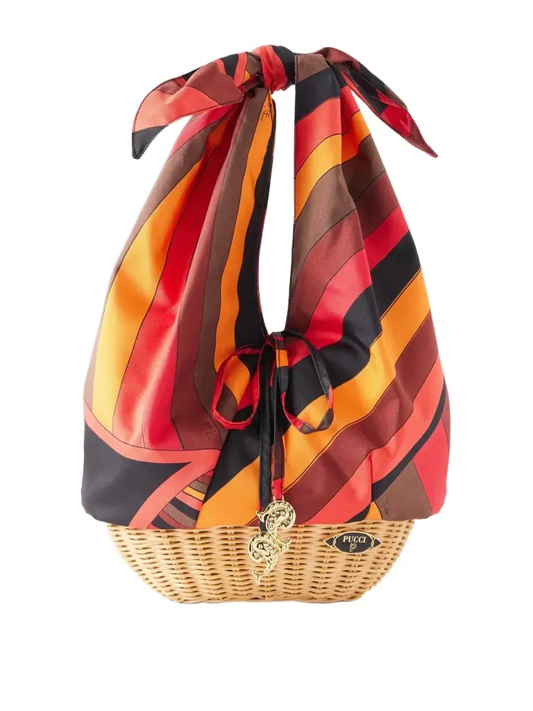 Picnic Embellished Bamboo-trimmed Silk-twill Clutch