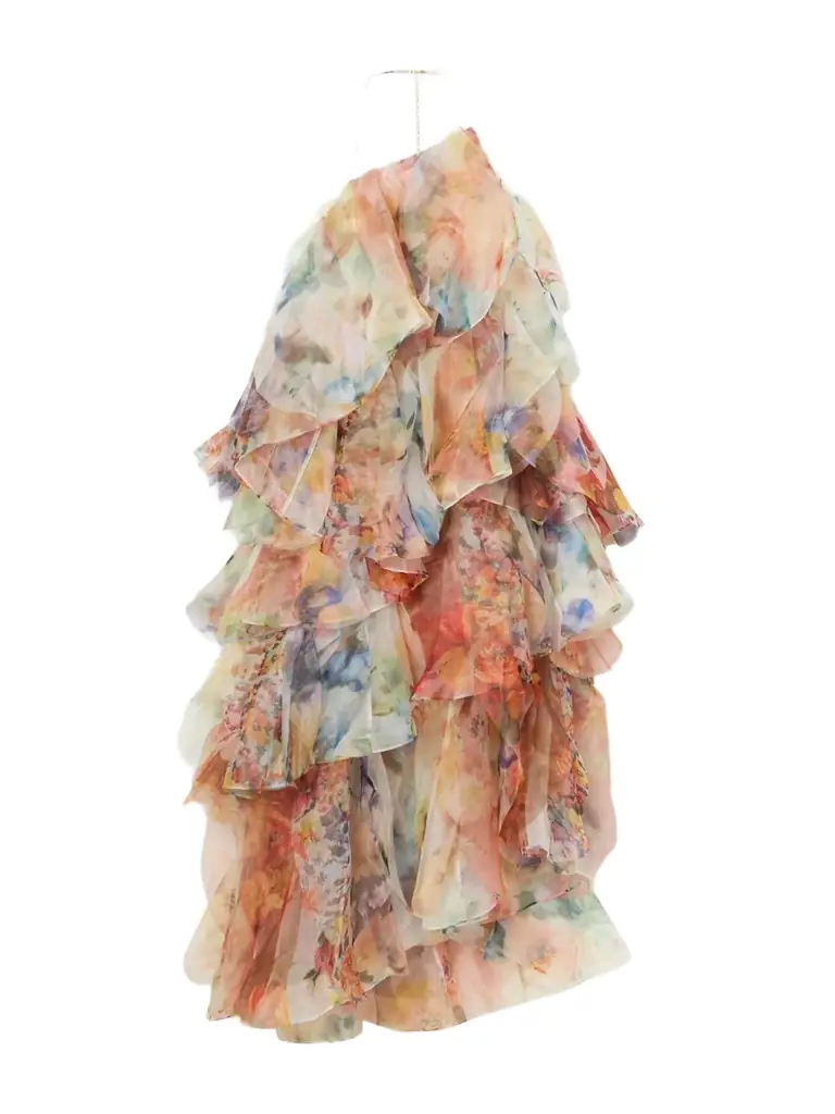 Zimmermann Luna Tiered Ruffled Floral-print Chiffon Halterneck Midi Dress
