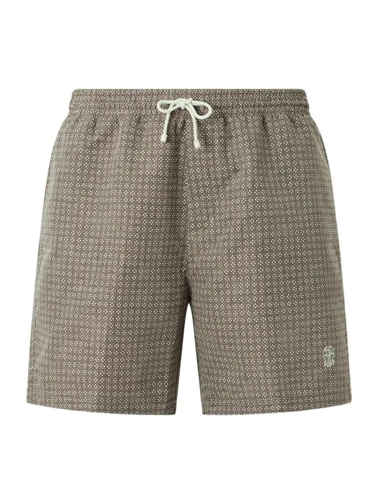 Straight-Leg Mid-Length Printed Swim Shorts