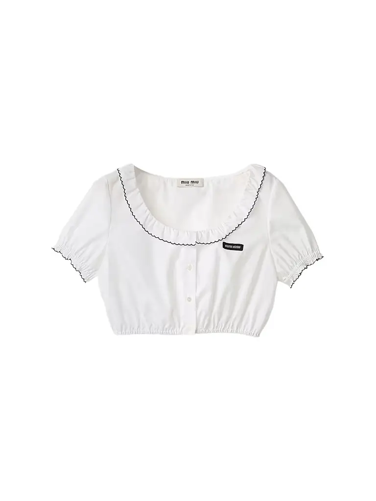 Miu Miu Women's Embroidered Poplin Crop Top - White