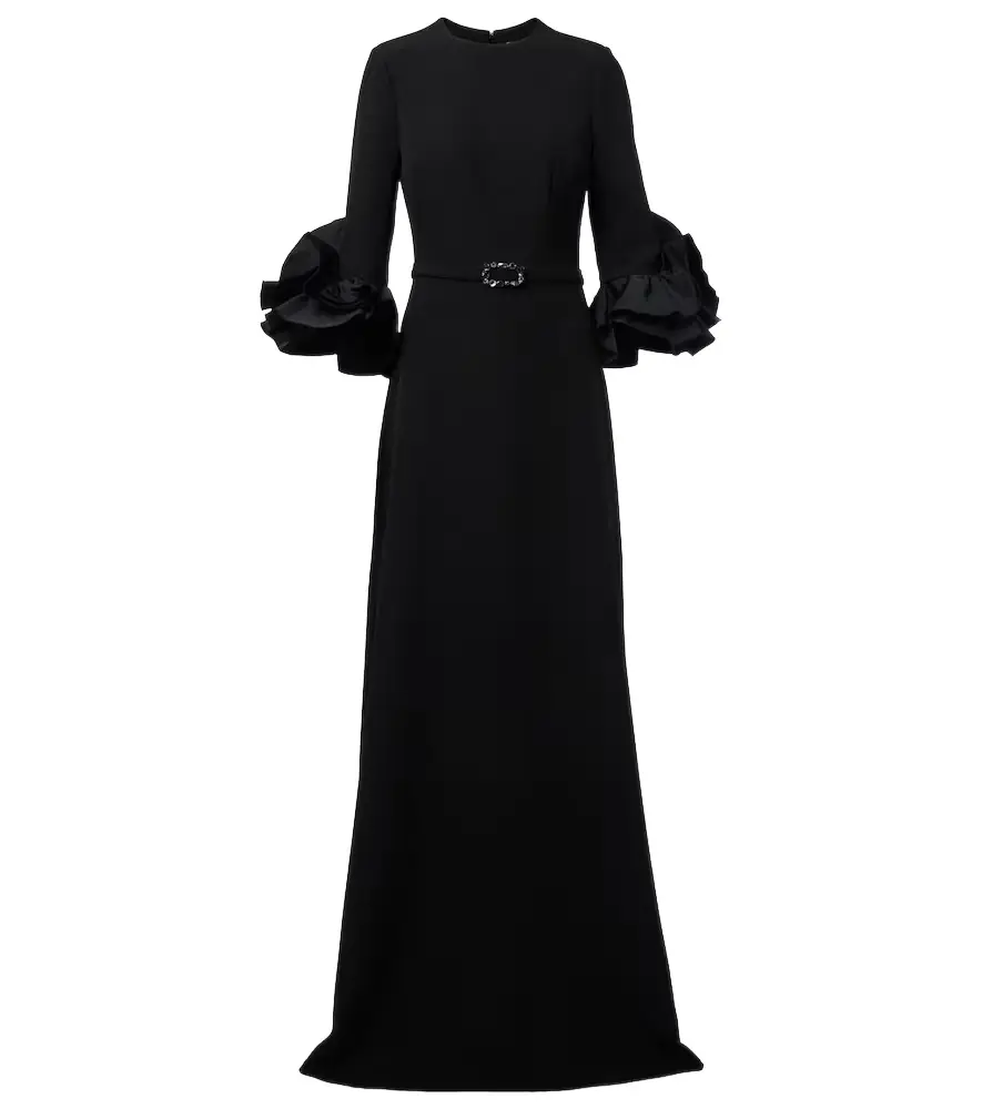 Safiyaa Belted ruffled crêpe gown
