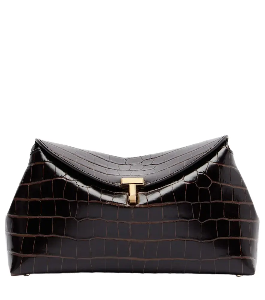 Toteme T-Lock croc-effect leather clutch