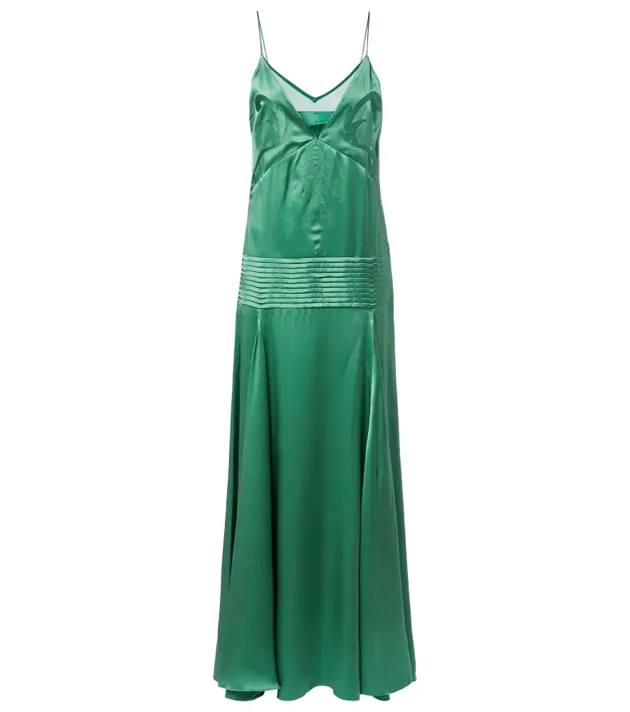 Xu Zhi Embroidered pleated silk satin gown