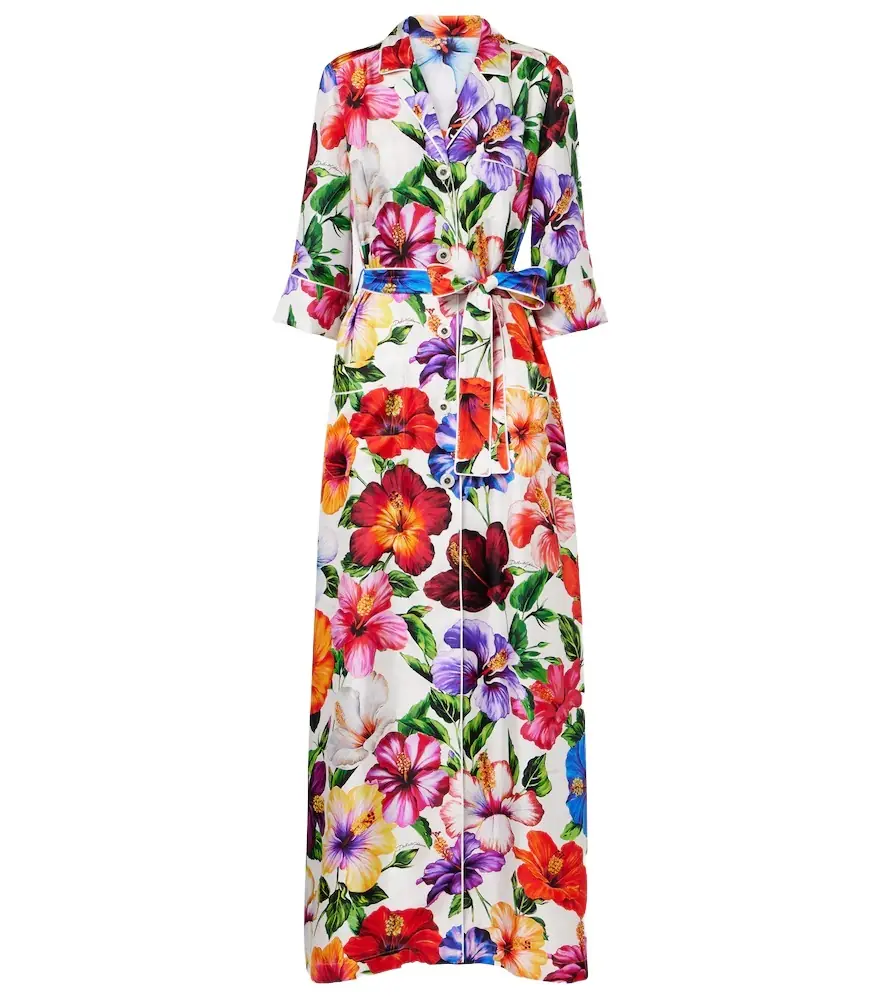 Dolce & Gabbana Floral belted silk satin maxi dress
