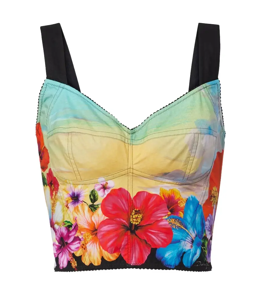 Dolce & Gabbana Printed cotton-blend bustier