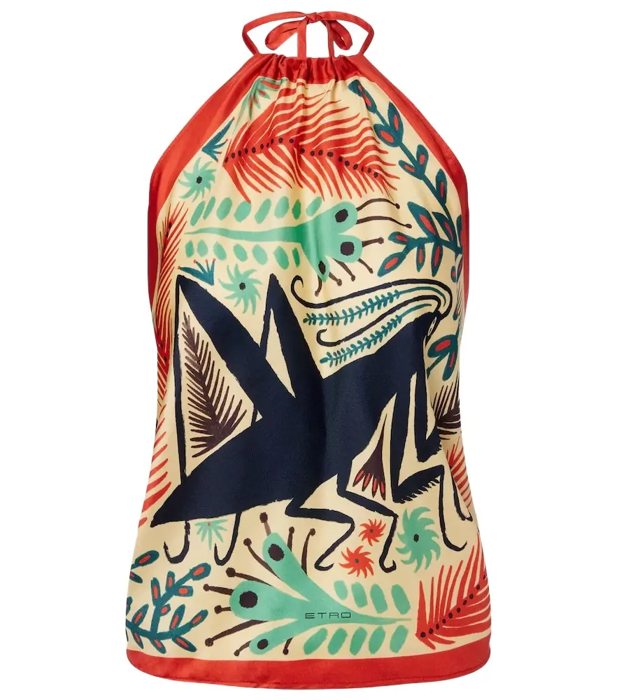 Etro Printed halterneck silk top