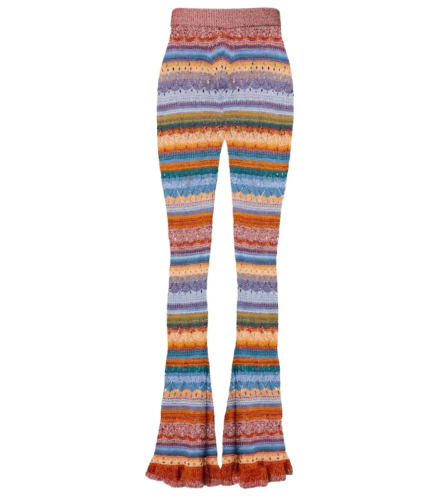 Etro Crochet striped cotton flared pants
