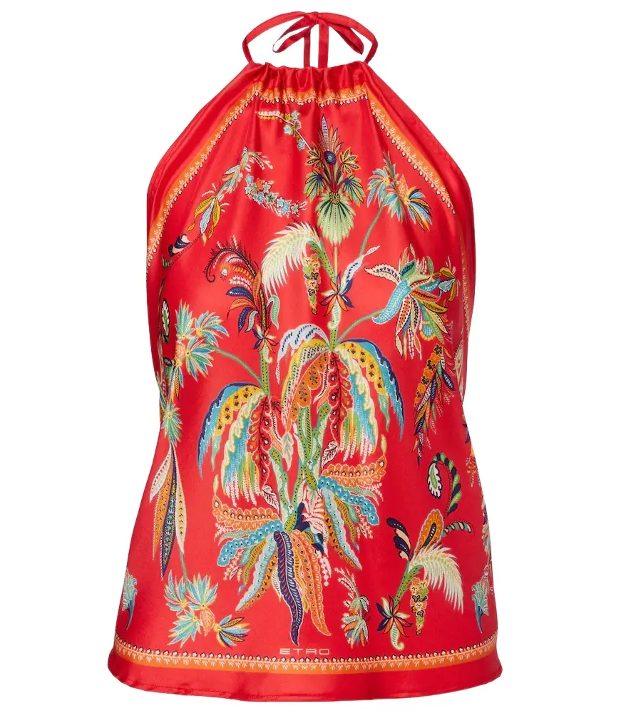 Etro Printed halterneck silk twill top