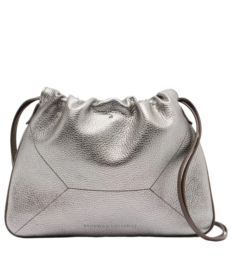 Brunello Cucinelli Monili Small metallic leather crossbody bag