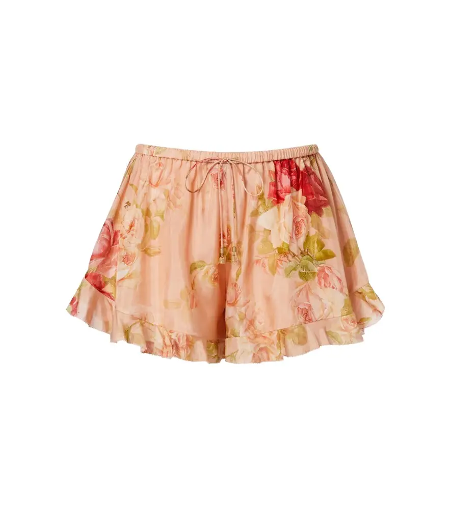 Zimmermann Roselight floral ruffled silk shorts