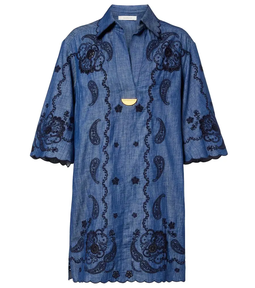 Zimmermann Embroidered cotton chambray minidress