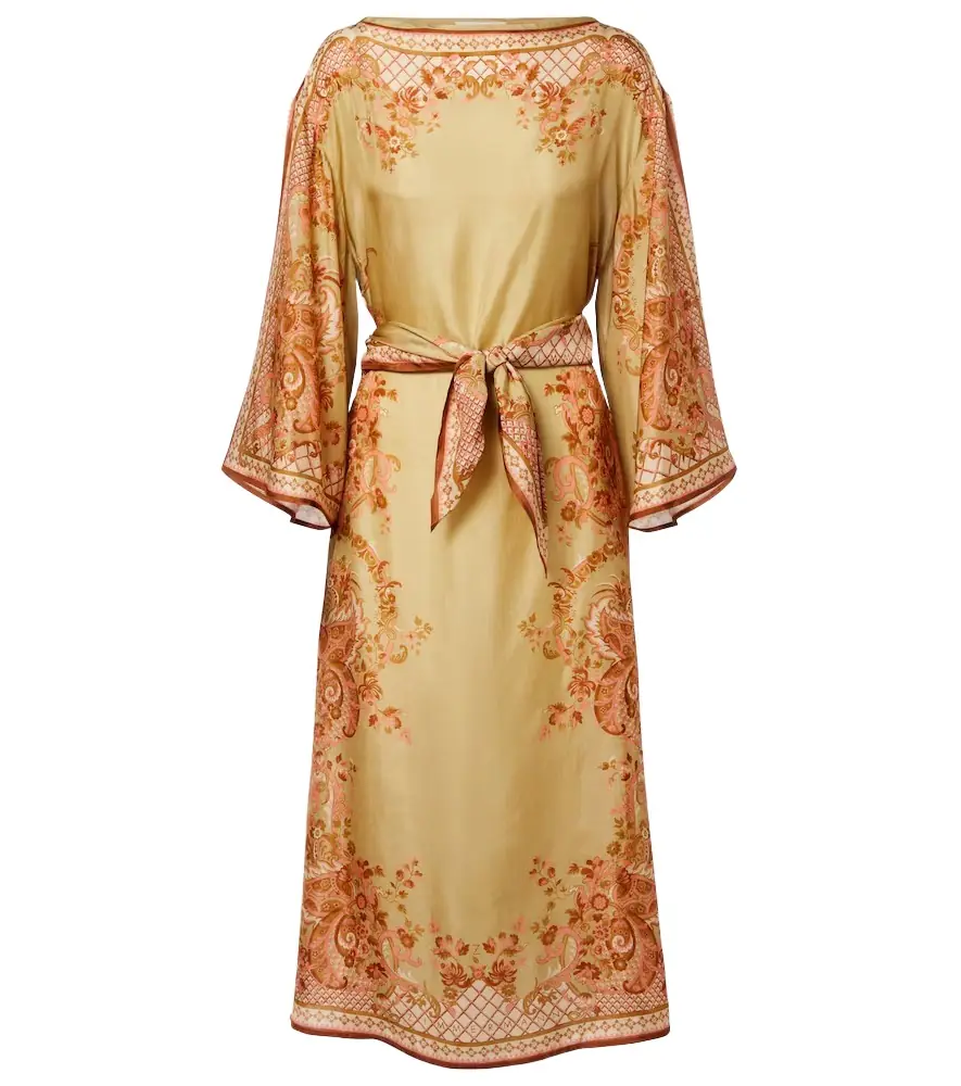Zimmermann Belted printed silk midi dress