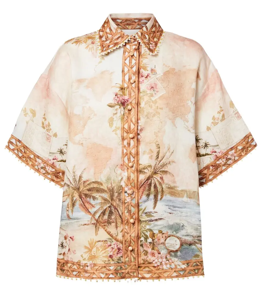 Zimmermann Mahon printed linen bowling shirt