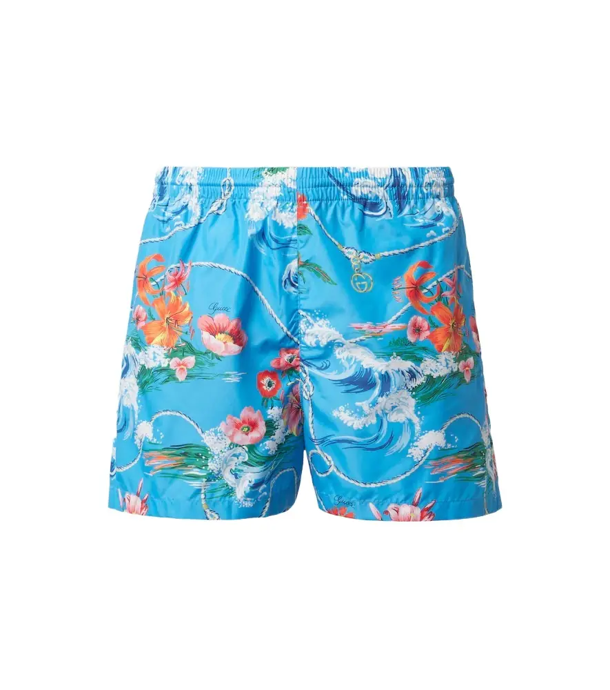 Gucci Printed poplin swim trunks