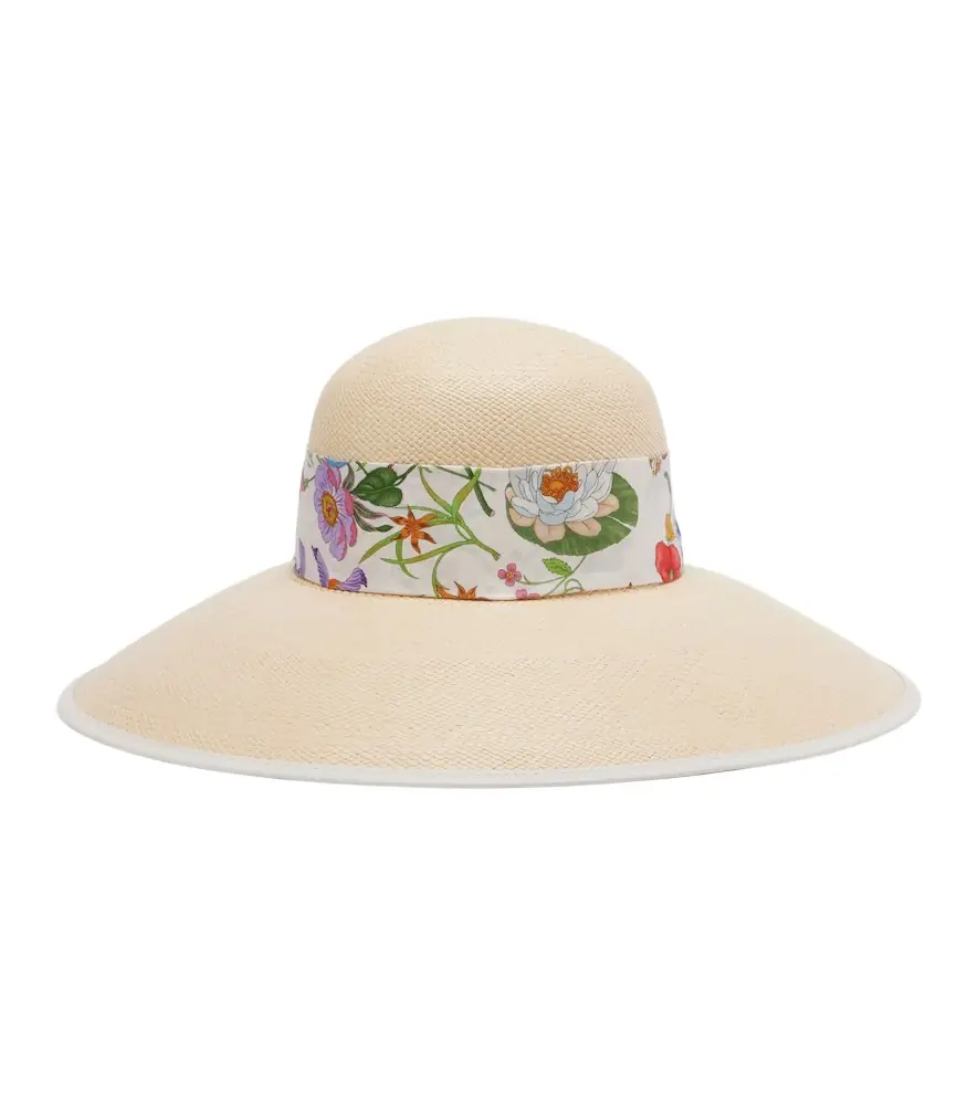 Floral silk-trimmed sun hat