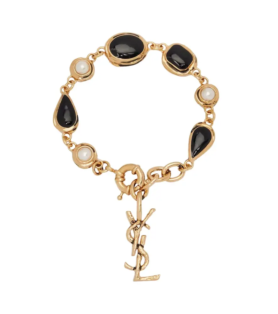 Saint Laurent Cassandre embellished chain bracelet
