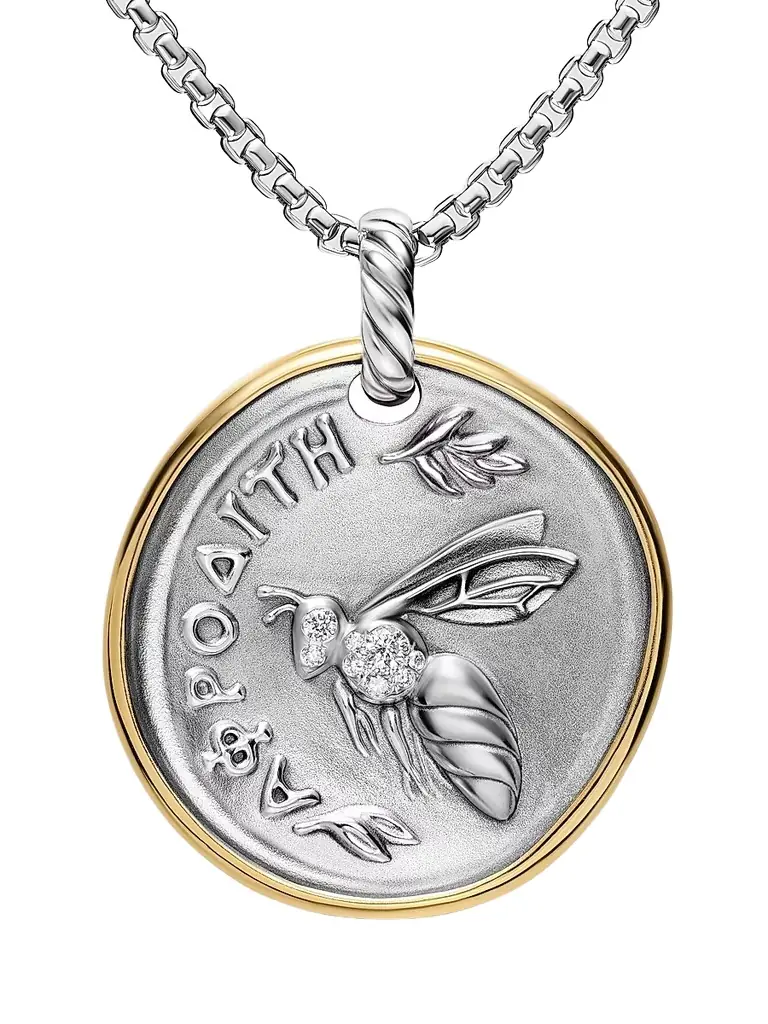 David Yurman Women's Aphrodite Medallion Amulet in Sterling Silver with 14K Yellow Gold and Diamonds, 29.5MM - Diamond