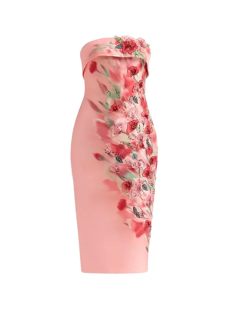 badgley mischka collection strapless guipure lace midi dress Maya Strapless Lace Midi Dress by Jewel Badgley Mischka